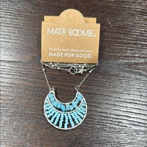 Blue Turquoise Geometric Necklace with Silver Chain